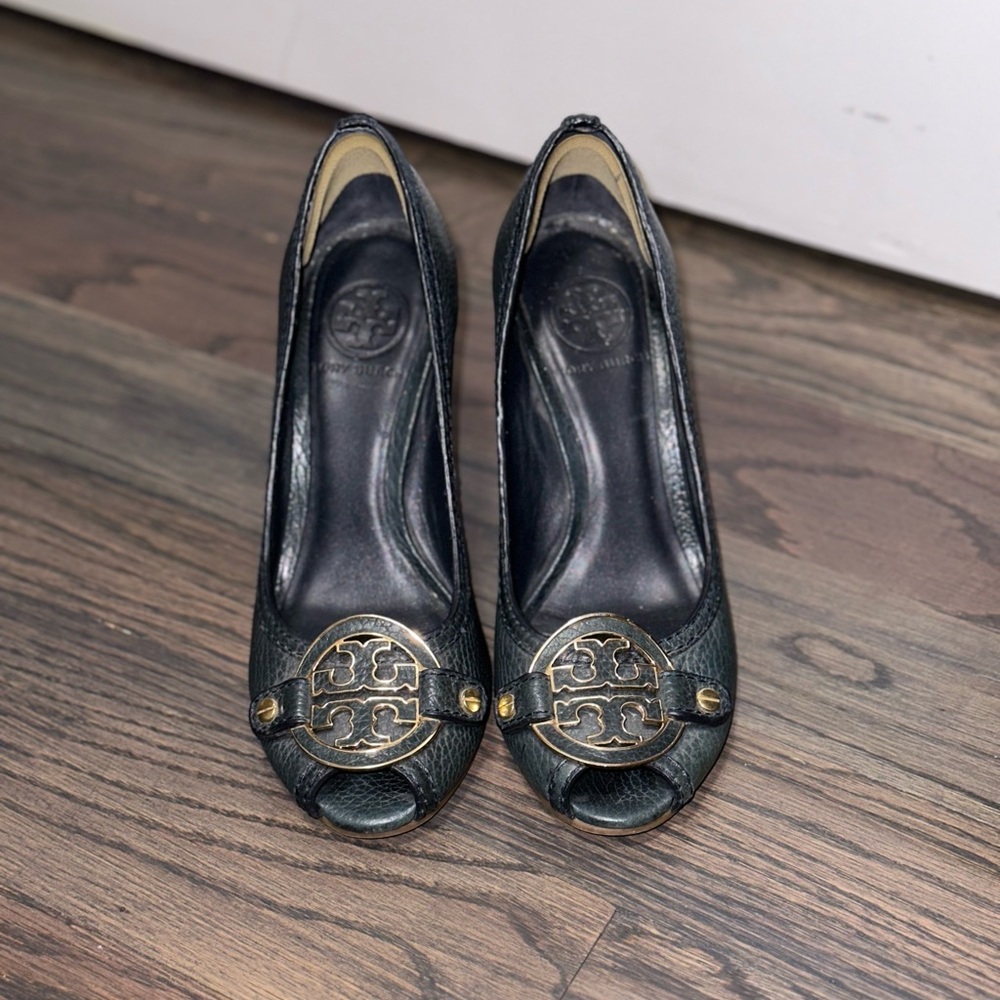 Tory Burch navy wedges